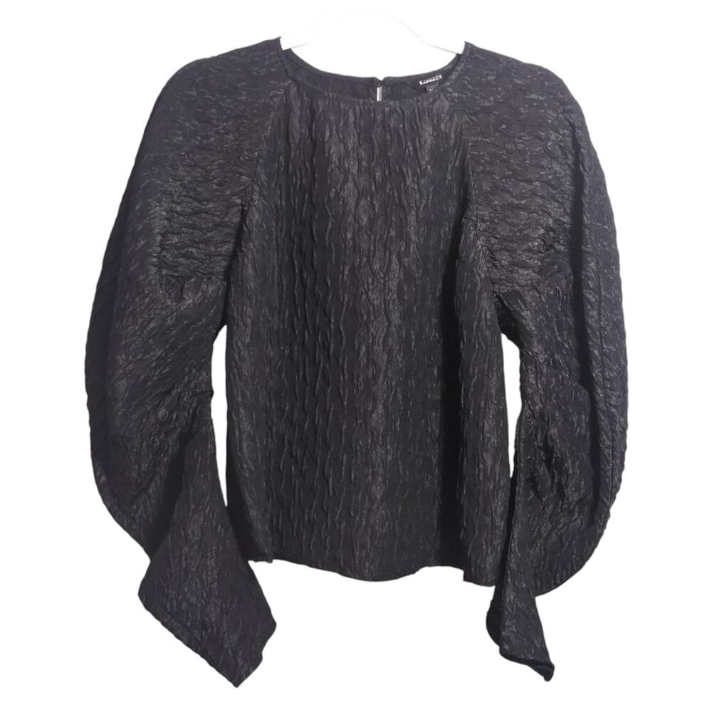Express Black Textured Jacquard Puff Sleeve Top Dressy Size XS - Picture 2 of 10